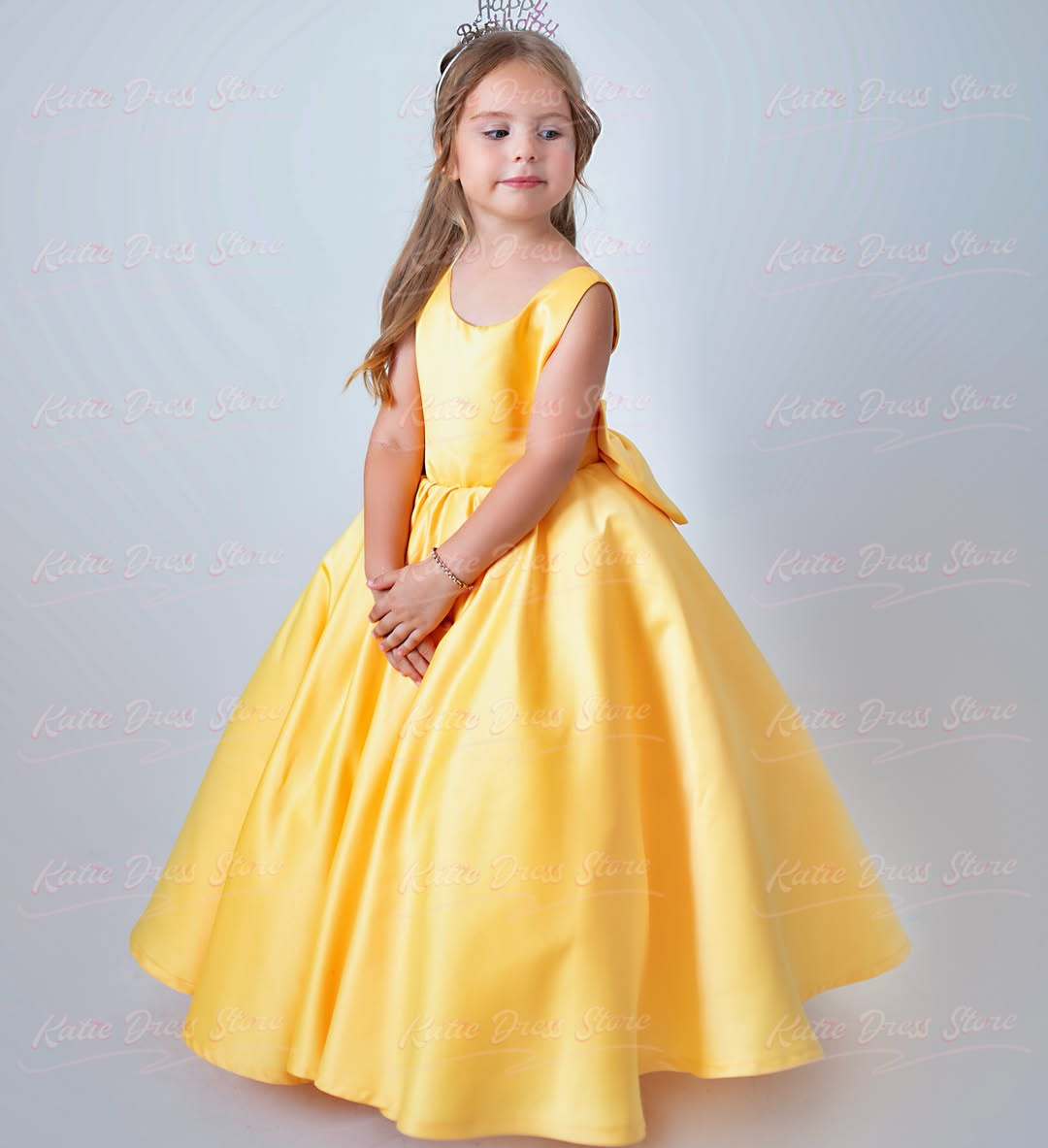 Embroidery Yellow Dress - Sarı Renk, Özel Tasarım, Satenden Yapılmış,