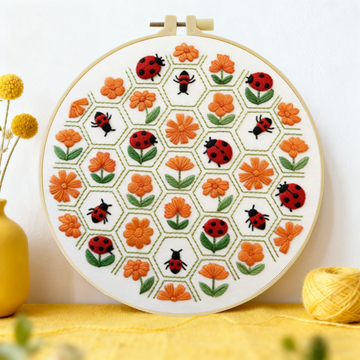 Embroidery Lady Bug - 1 adet 20X20CM/15X15CM 7.87/6.3 inç Çiçekler