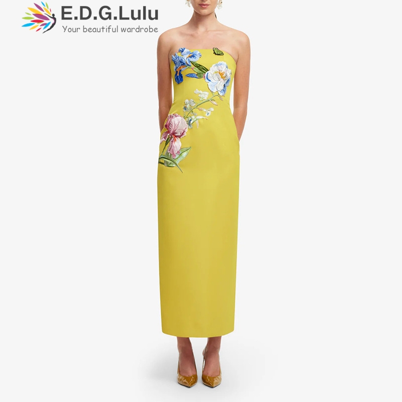EDGLuLu 3d Nakış Çiçek Straple - Embroidery Yellow Dress incelemesi ve fiyatı