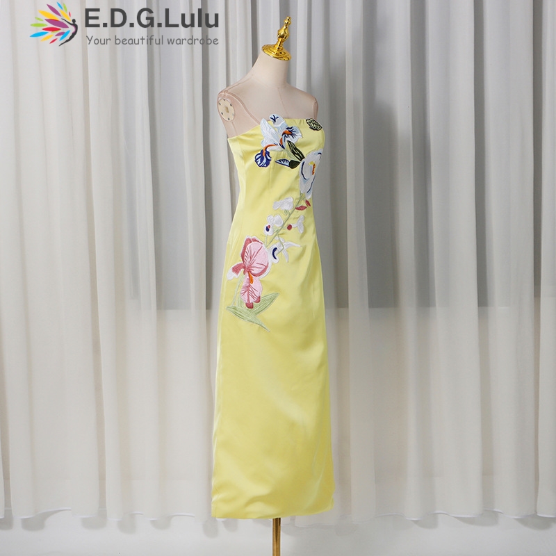 EDGLuLu 3d Nakış Çiçek Straple - Embroidery Yellow Dress incelemesi ve fiyatı