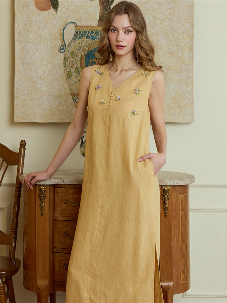 86-98cm büstü yaz uzun elbisel - Embroidery Yellow Dress incelemesi ve fiyatı