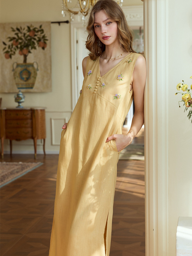 86-98cm büstü yaz uzun elbisel - Embroidery Yellow Dress incelemesi ve fiyatı